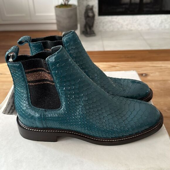 BRUNELLO CUCINELLI Size 37 EU Pull On Chelsea Boots EMERALD PYTHON LEATHER NEW - Picture 5 of 11
